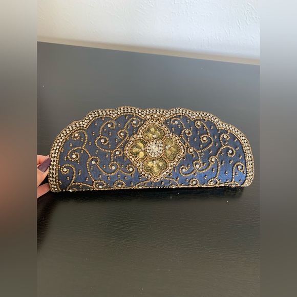 Never used ethnic clutch/purse in navy blue with gold embellishments. - Picture 2 of 4